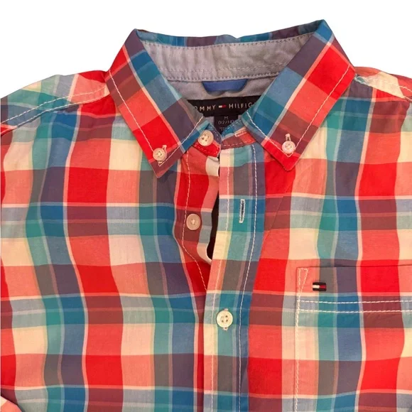 Tommy Hilfiger Boys Multicolor Plaid Button Down Shirt 12 14 - Picture 5 of 6